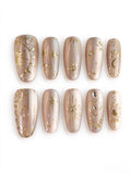 Celestial Gold Print Short Oval Bridal Press On Nails