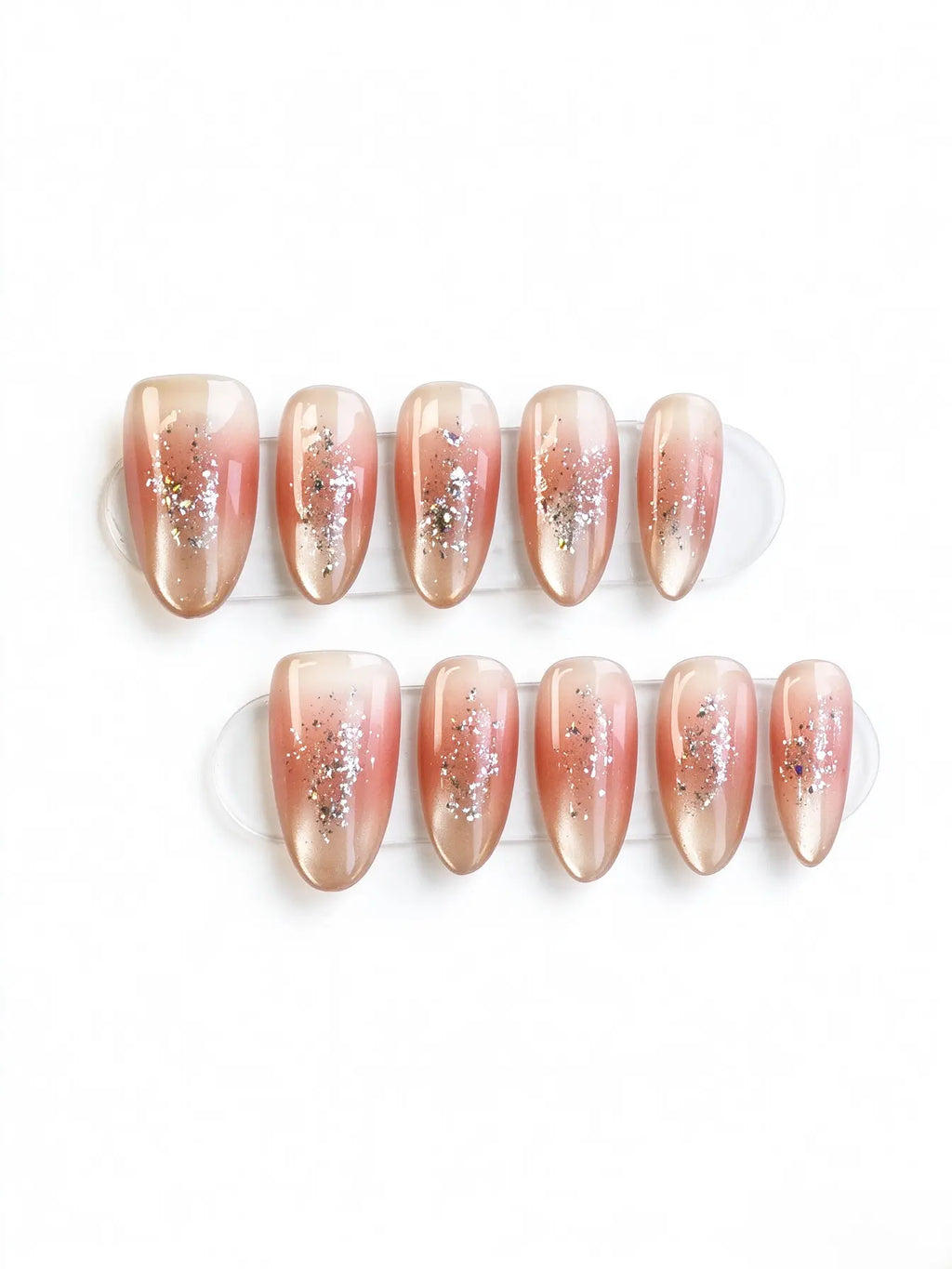 Press On Nails | Nude Pink Gradient Glitter Short Oval Nails