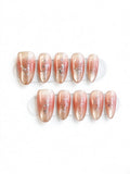 Press On Nails | Nude Pink Gradient Glitter Short Oval Nails