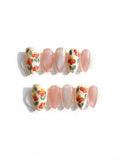 Hand Painted Floral Cat Eye Short Oval Press On Nails