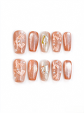 Peach Cat‑Eye Dried Flower Press On Nails