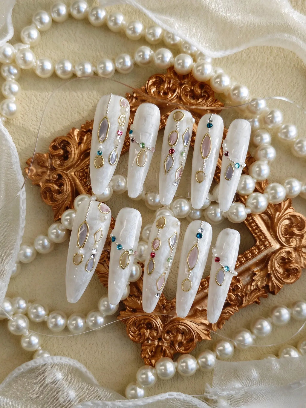 Handmade Cat Eye Stiletto Bridal Press On Nails
