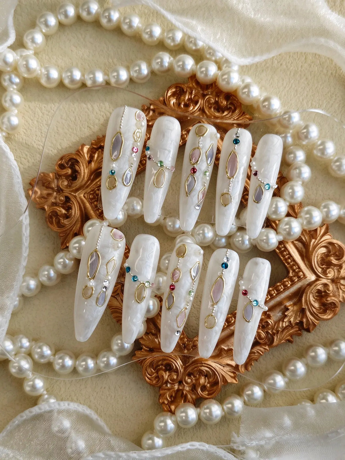 Handmade Cat Eye Stiletto Bridal Press On Nails