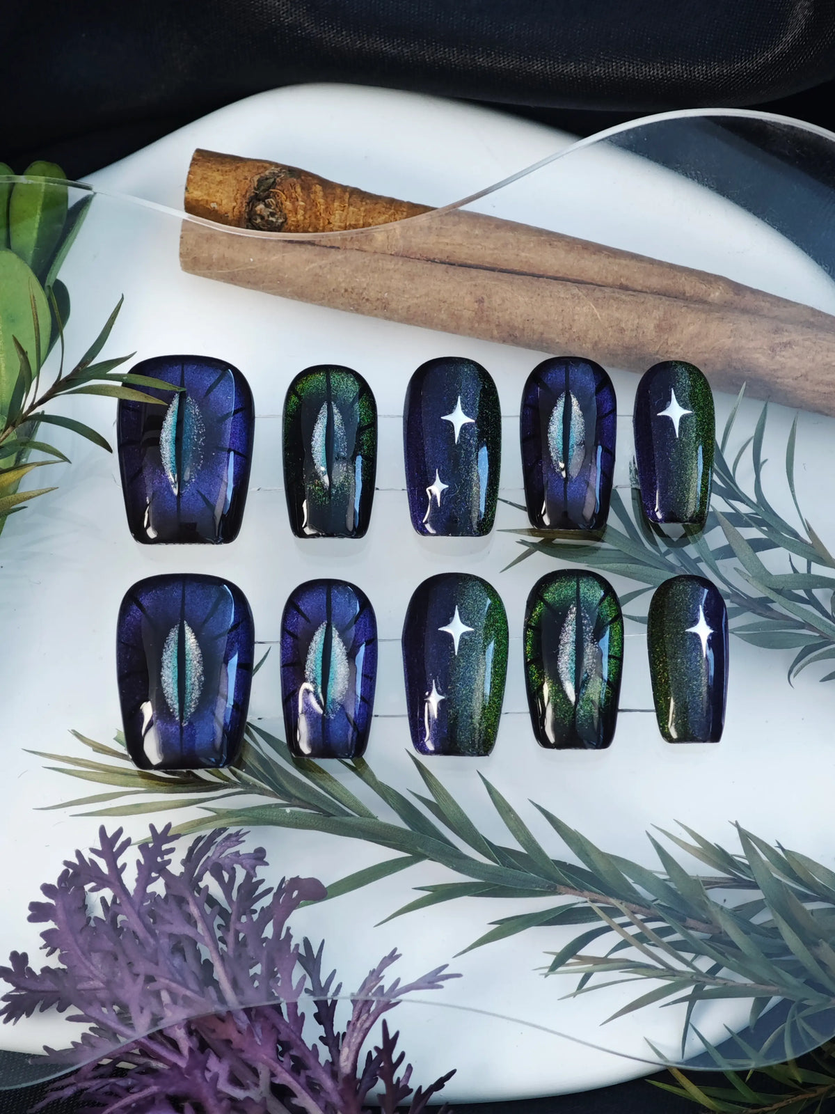 Dragon Eye Galaxy Cat Eye Square Press On Nails