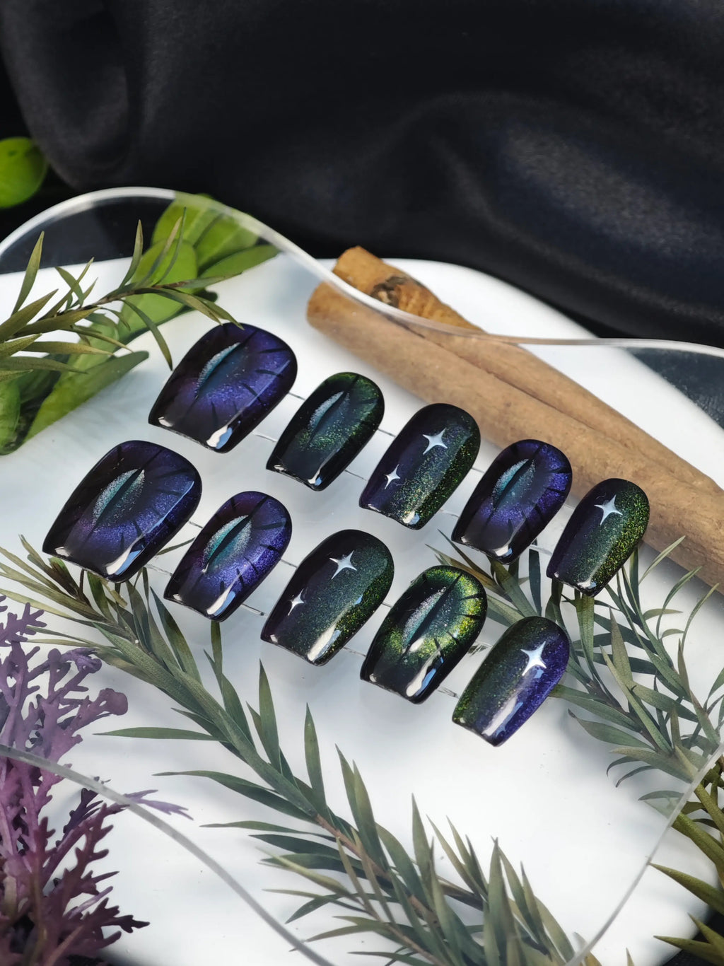 Dragon Eye Galaxy Cat Eye Square Press On Nails