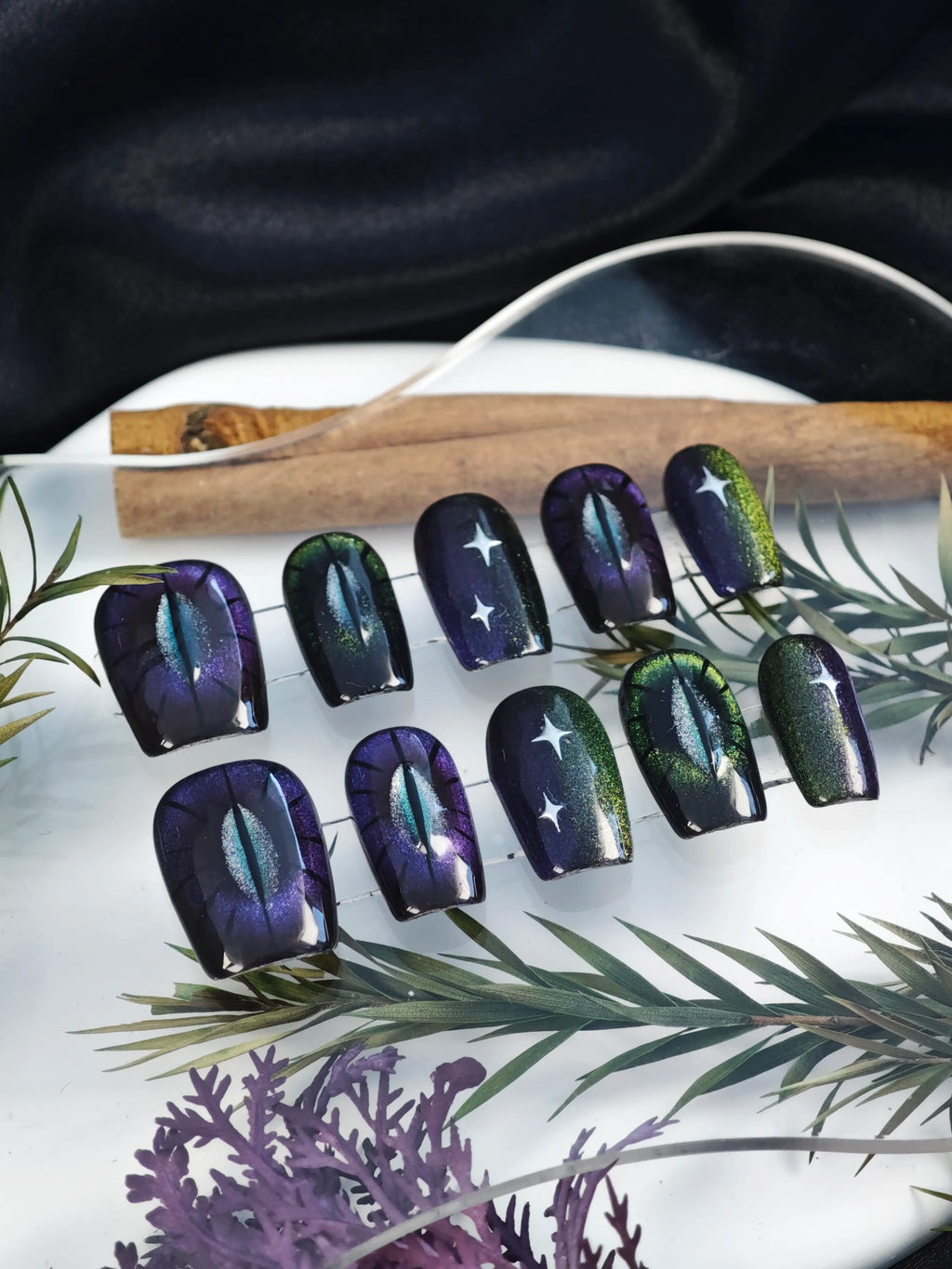 Dragon Eye Galaxy Cat Eye Square Press On Nails