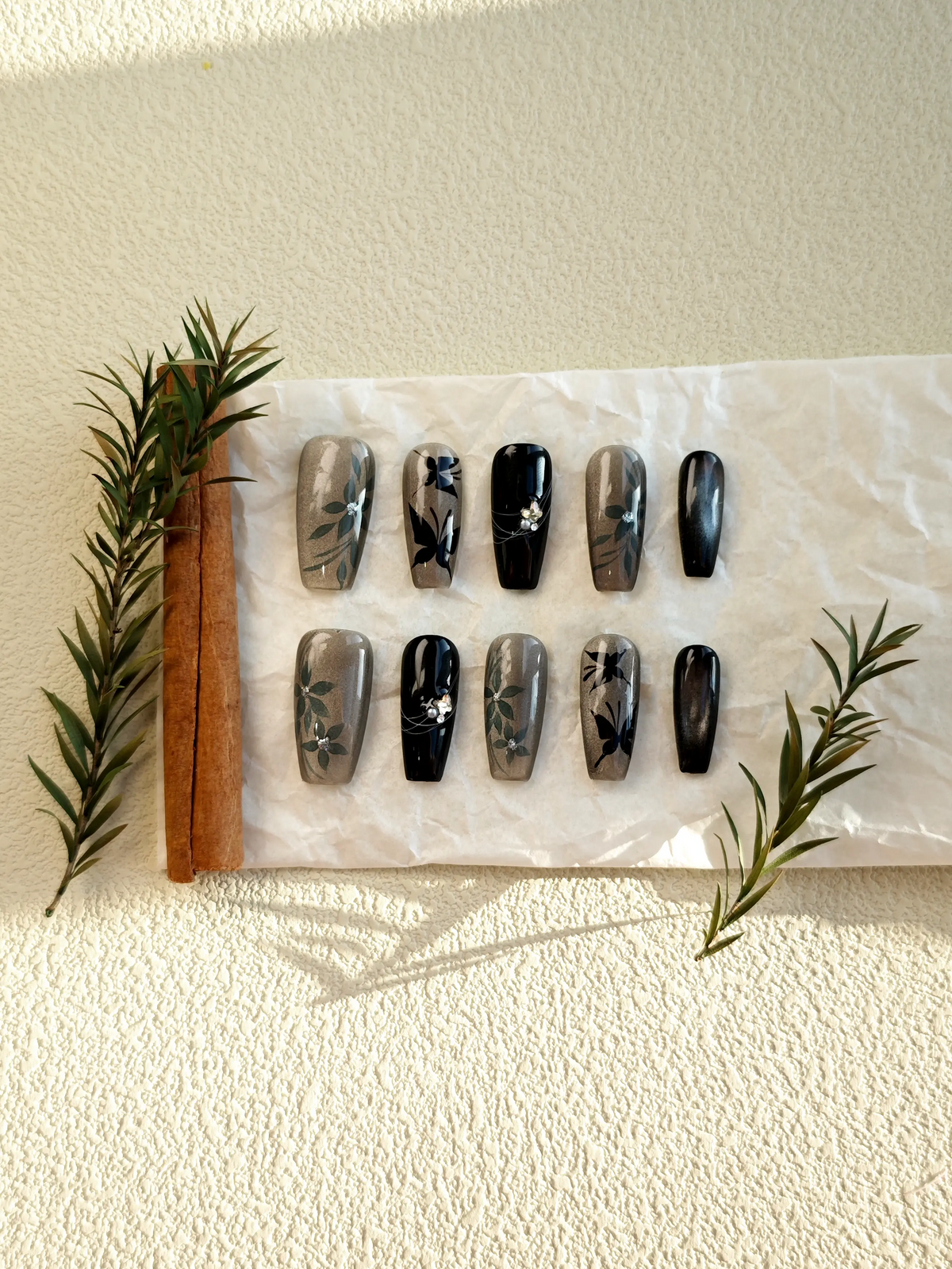Black Butterfly Glitter Medium Coffin Nails