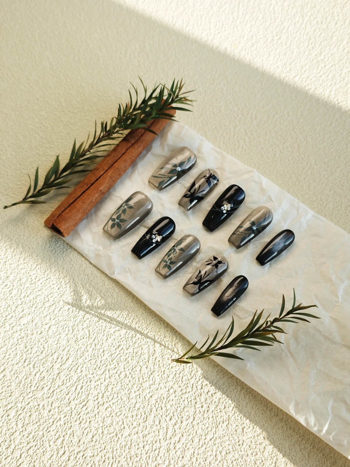 Black Butterfly Glitter Medium Coffin Nails
