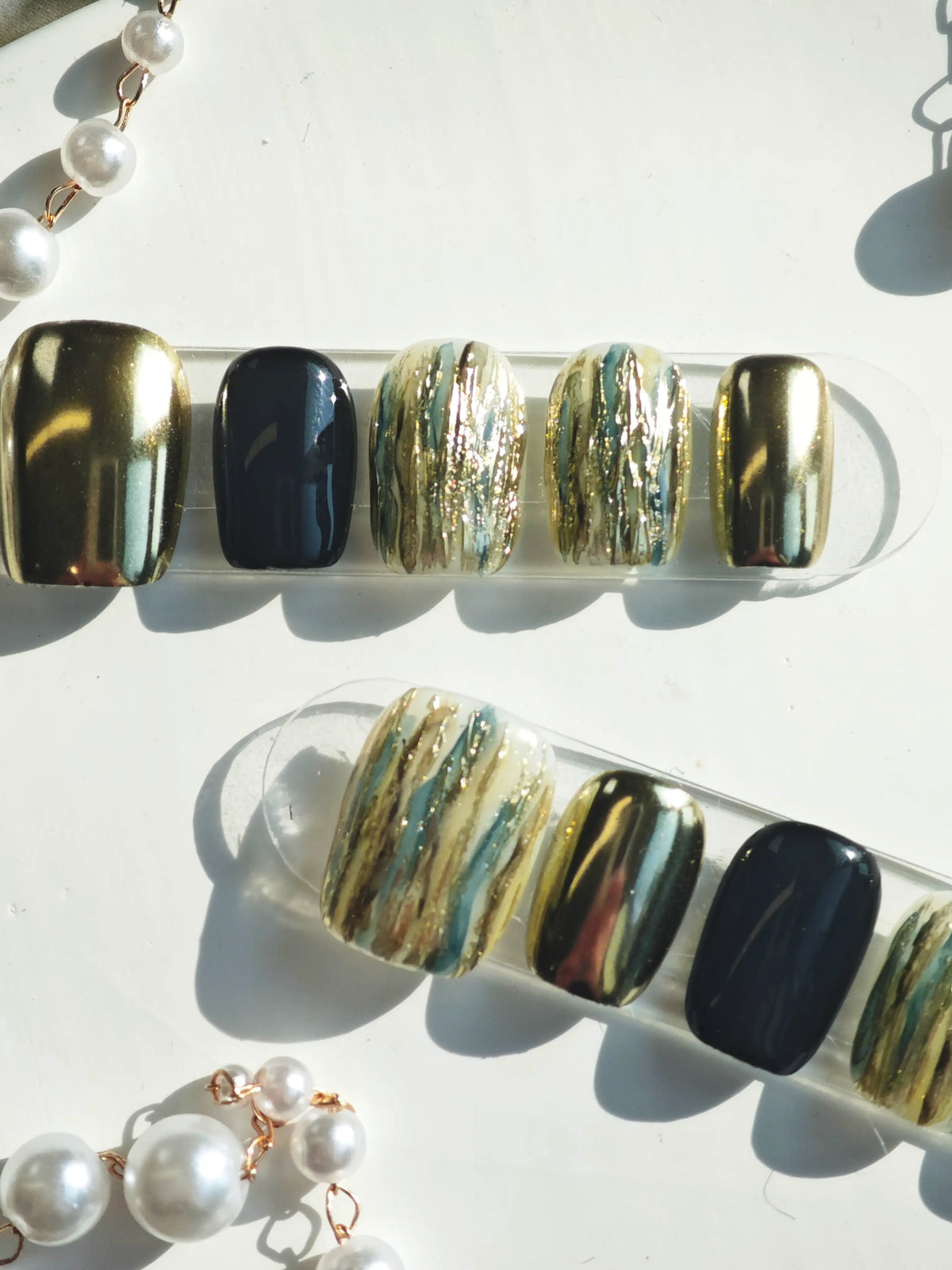 Metallic Gold Textured Foil Black Medium Square Nails