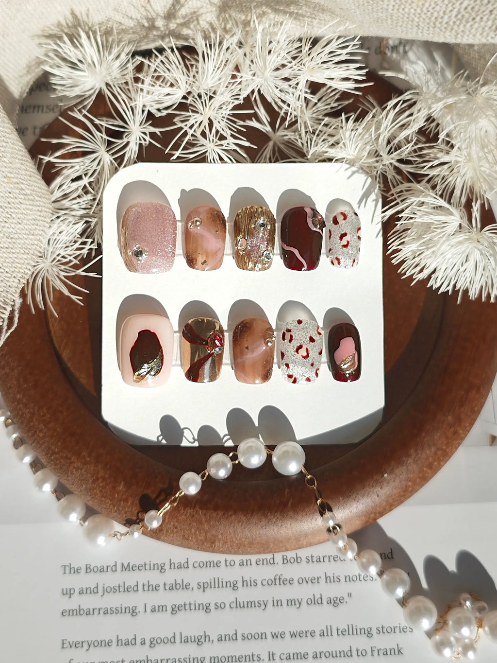 Fall Mixed‑Media Leopard Foil Gem Short Square Nails