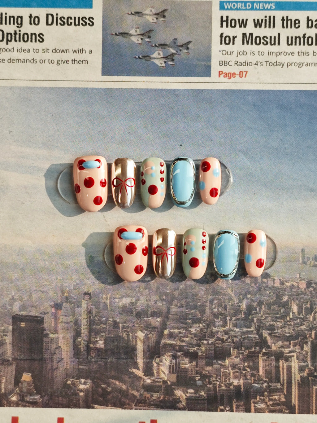 Retro Polka Dot Bow Medium Oval Nails