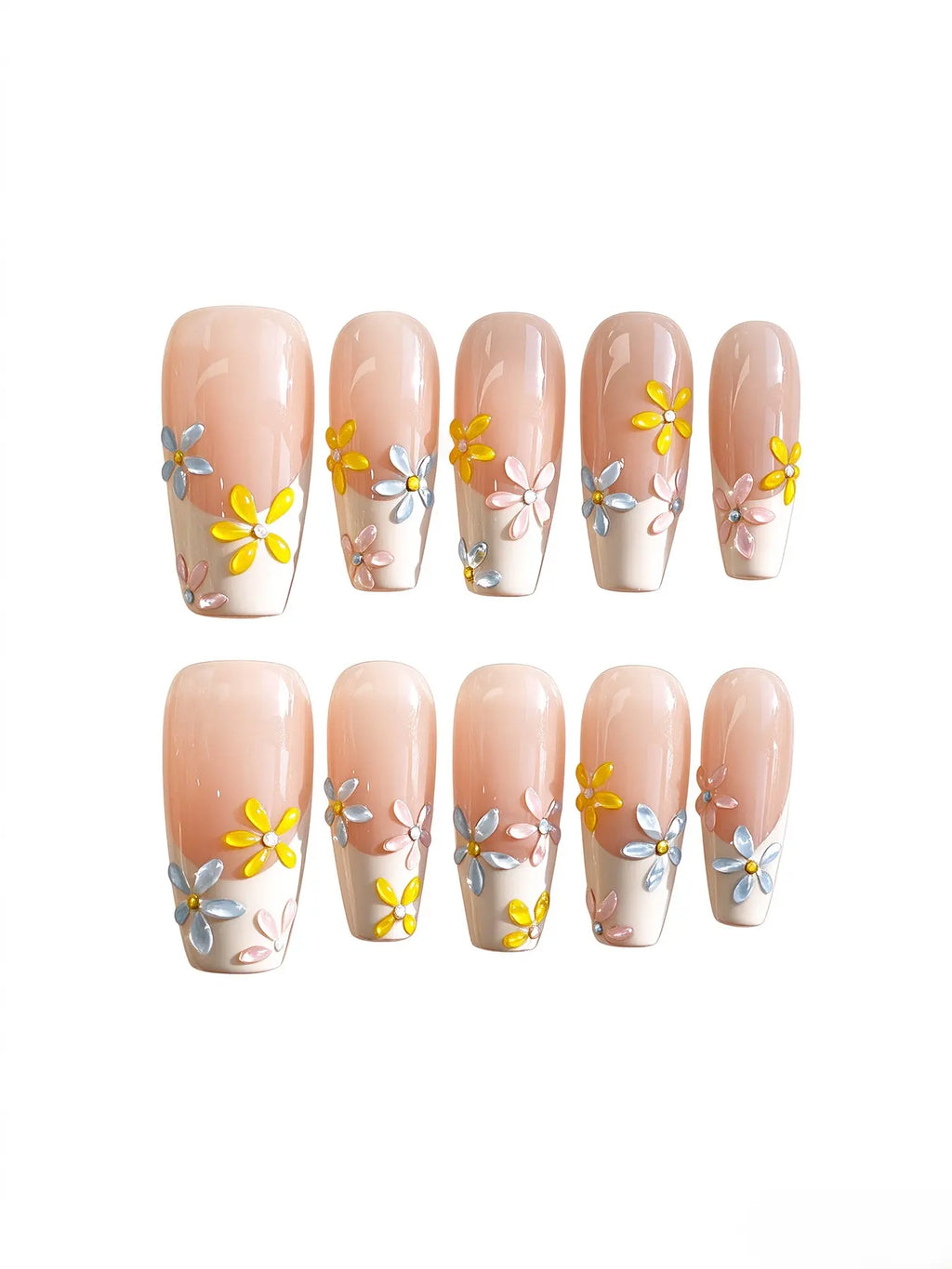 Press On Nails | Colorful Daisy French Short Coffin Nails