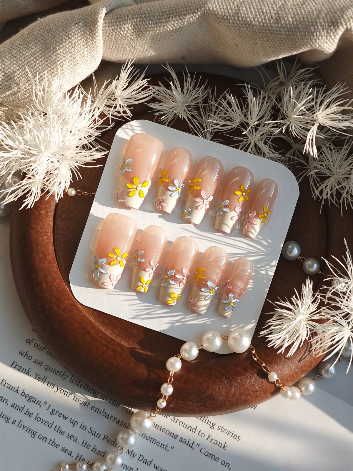Press On Nails | Colorful Daisy French Short Coffin Nails