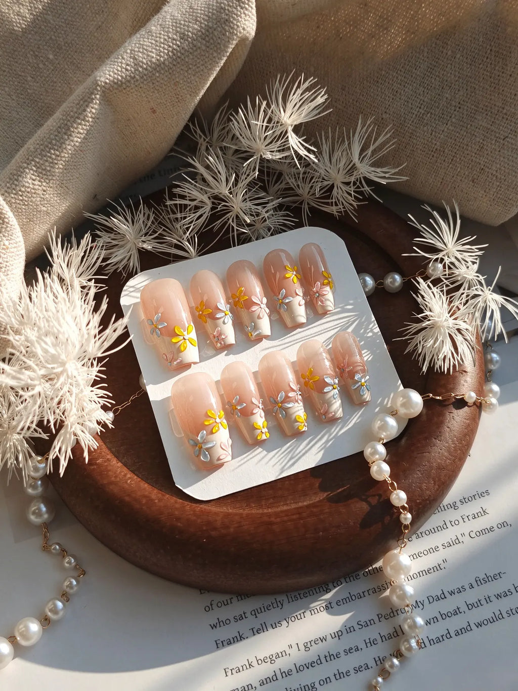 Press On Nails | Colorful Daisy French Short Coffin Nails