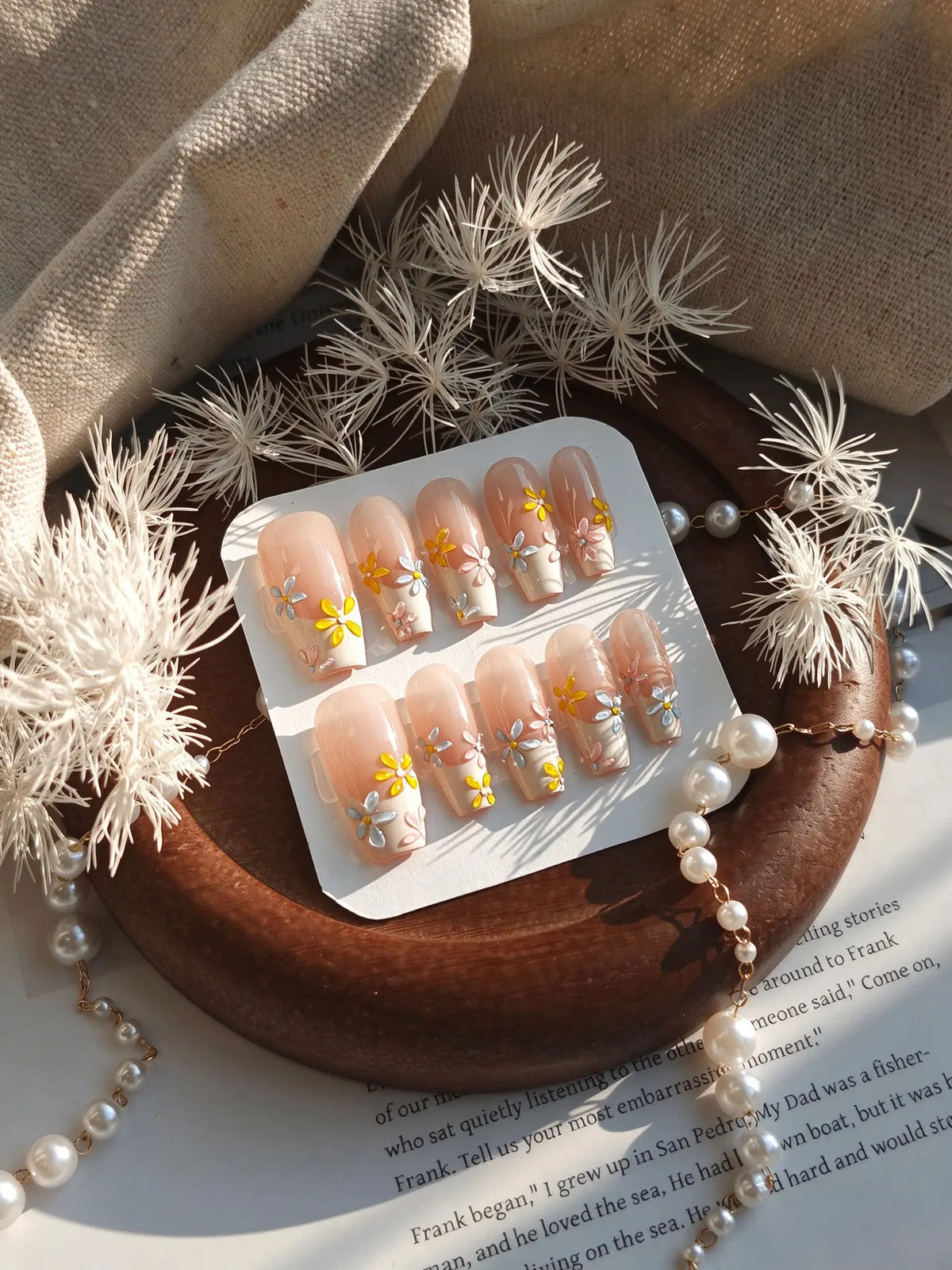 Press On Nails | Colorful Daisy French Short Coffin Nails