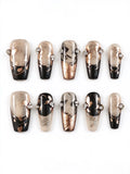 Black Rose Gold Foil Crystal Coffin Nails
