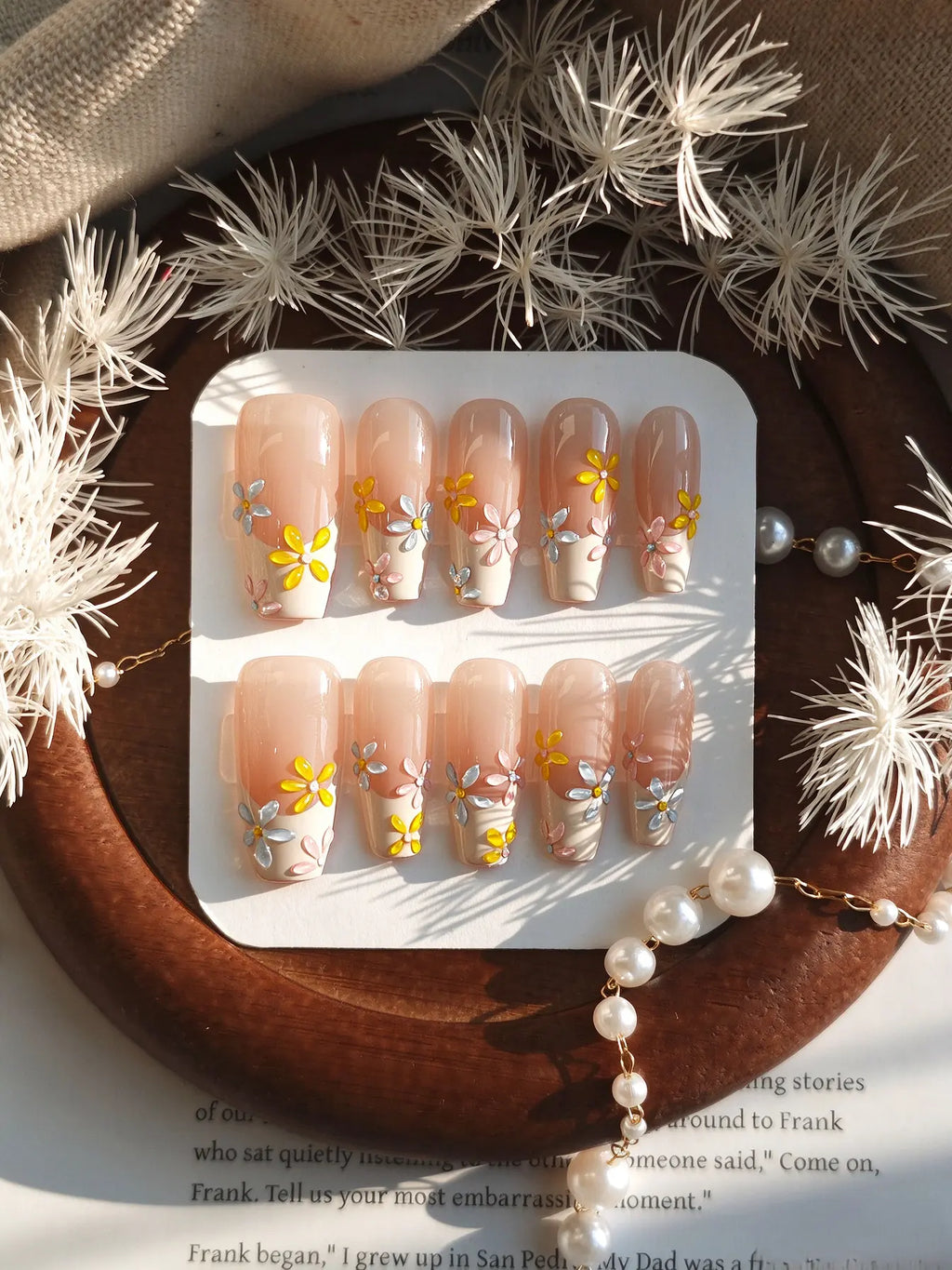 Press On Nails | Colorful Daisy French Short Coffin Nails