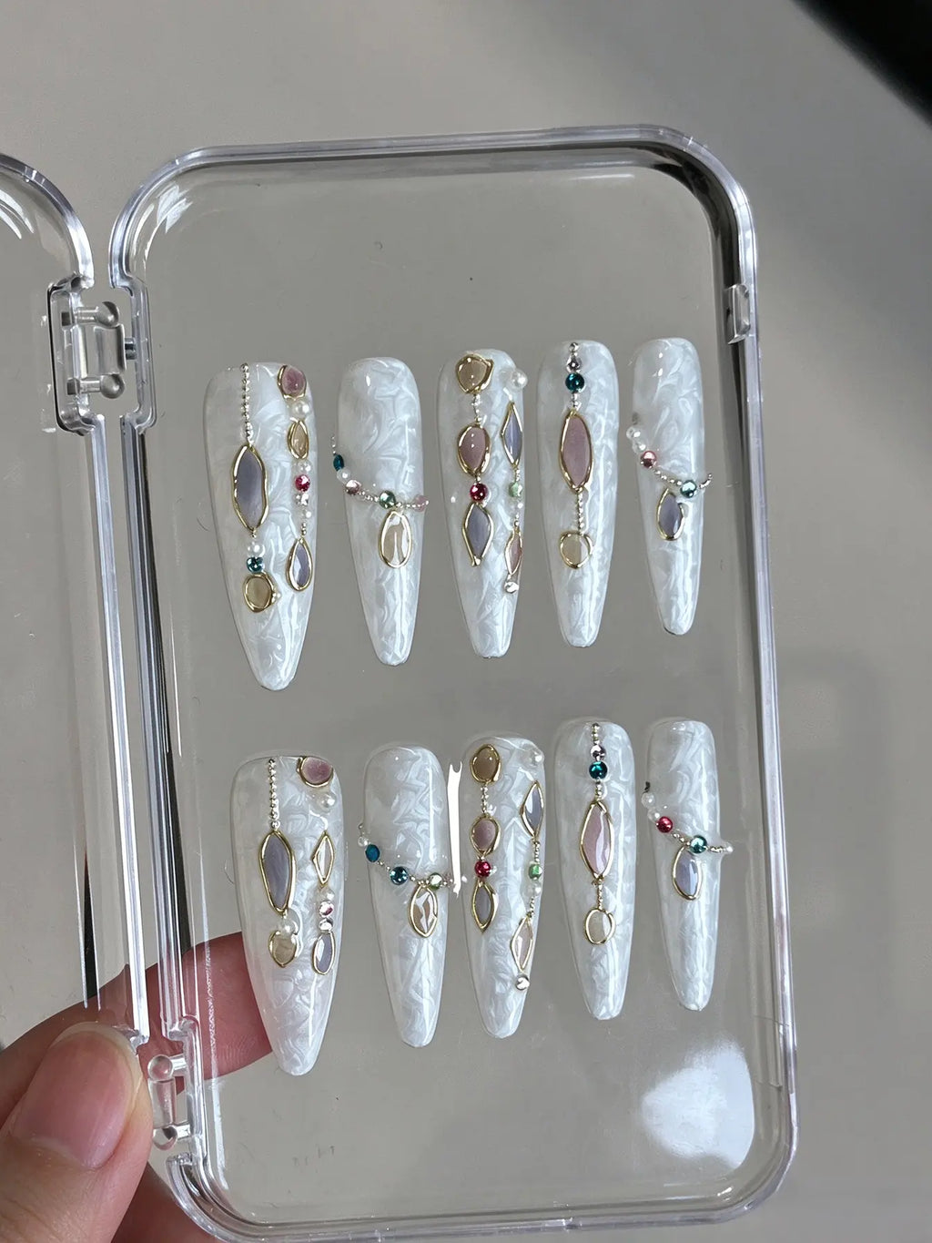 Handmade Cat Eye Stiletto Bridal Press On Nails