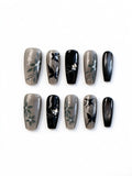 Black Butterfly Glitter Medium Coffin Nails