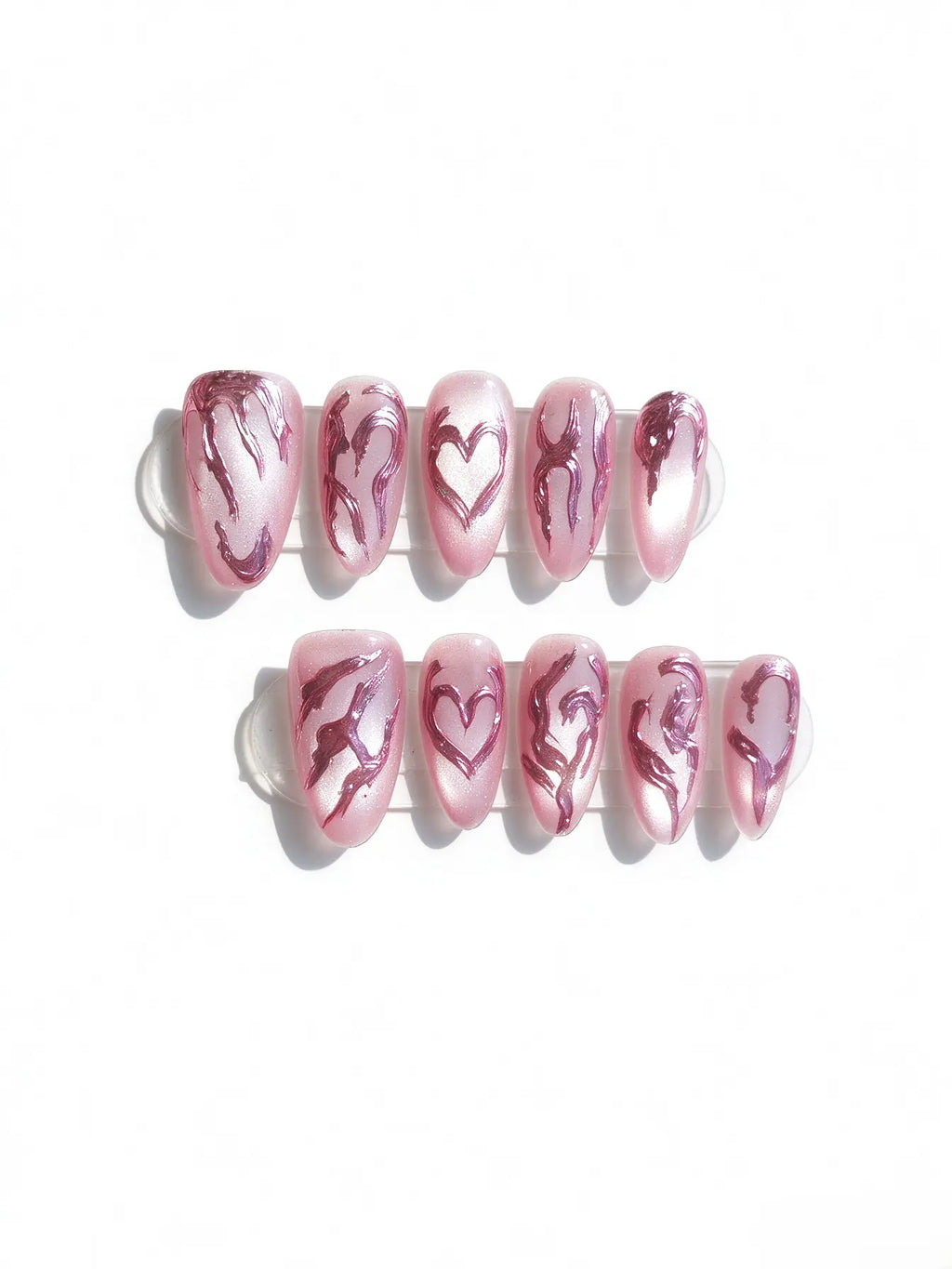 Pink Cat Eye Heart Short Oval Press On Nails