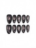 Black Metallic Silver Swirl Medium Oval Nails