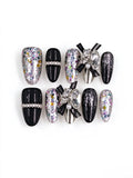 Black Glitter 3D Bow Medium Coffin Nails