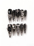 Gothic Lace 3D Rhinestone Long Stiletto Nails