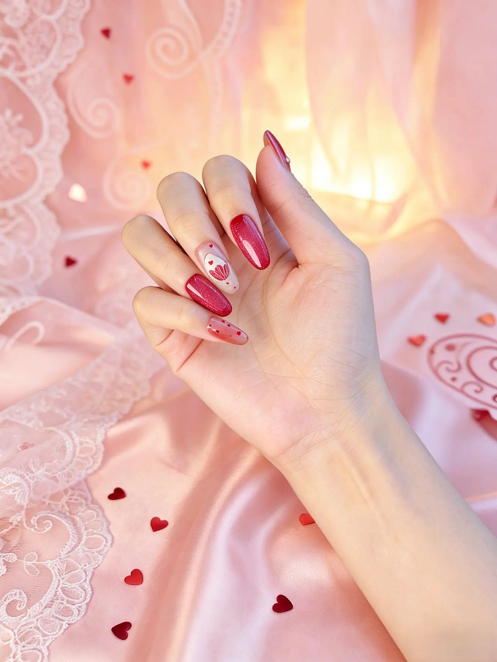 Press On Nails | 3D Cupcake Heart Bow Long Coffin Nails