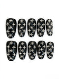 Glossy Black Cross Rhinestone Medium Coffin Nails
