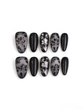 Sheer Black Floral Medium Oval Nails