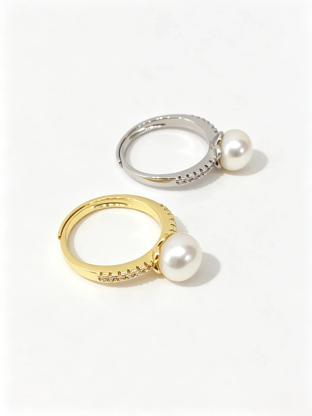 18K Gold Plated Natural Freshwater Pearl Open Ring, Sophisticated Minimal Zircon Accent Single Pearl Ring for Women