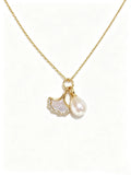 Natural Freshwater Pearl & Mother‑of‑Pearl Ginkgo Leaf Pendant Necklace, Sophisticated Zircon Accent Gold Plated Necklace for Women