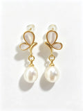 Butterfly Mother‑of‑Pearl Dangle Earrings, Lustrous Natural Freshwater Pearl Drop Earrings for Women