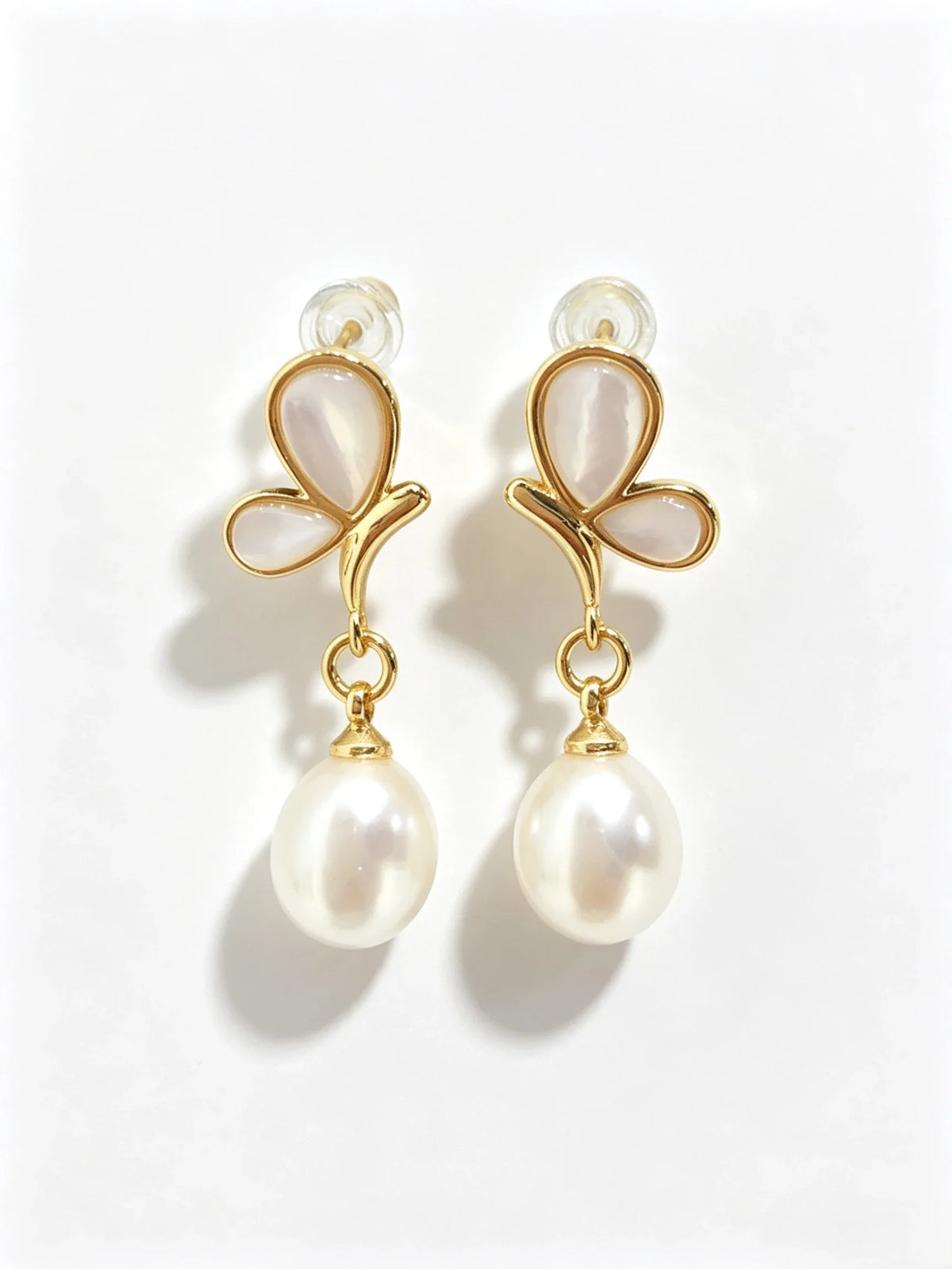Butterfly Mother‑of‑Pearl Dangle Earrings, Lustrous Natural Freshwater Pearl Drop Earrings for Women