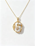 Leaf‑Accent Baroque Freshwater Pearl Pendant Necklace, Gold‑Tone Adjustable Collarbone Necklace for Women