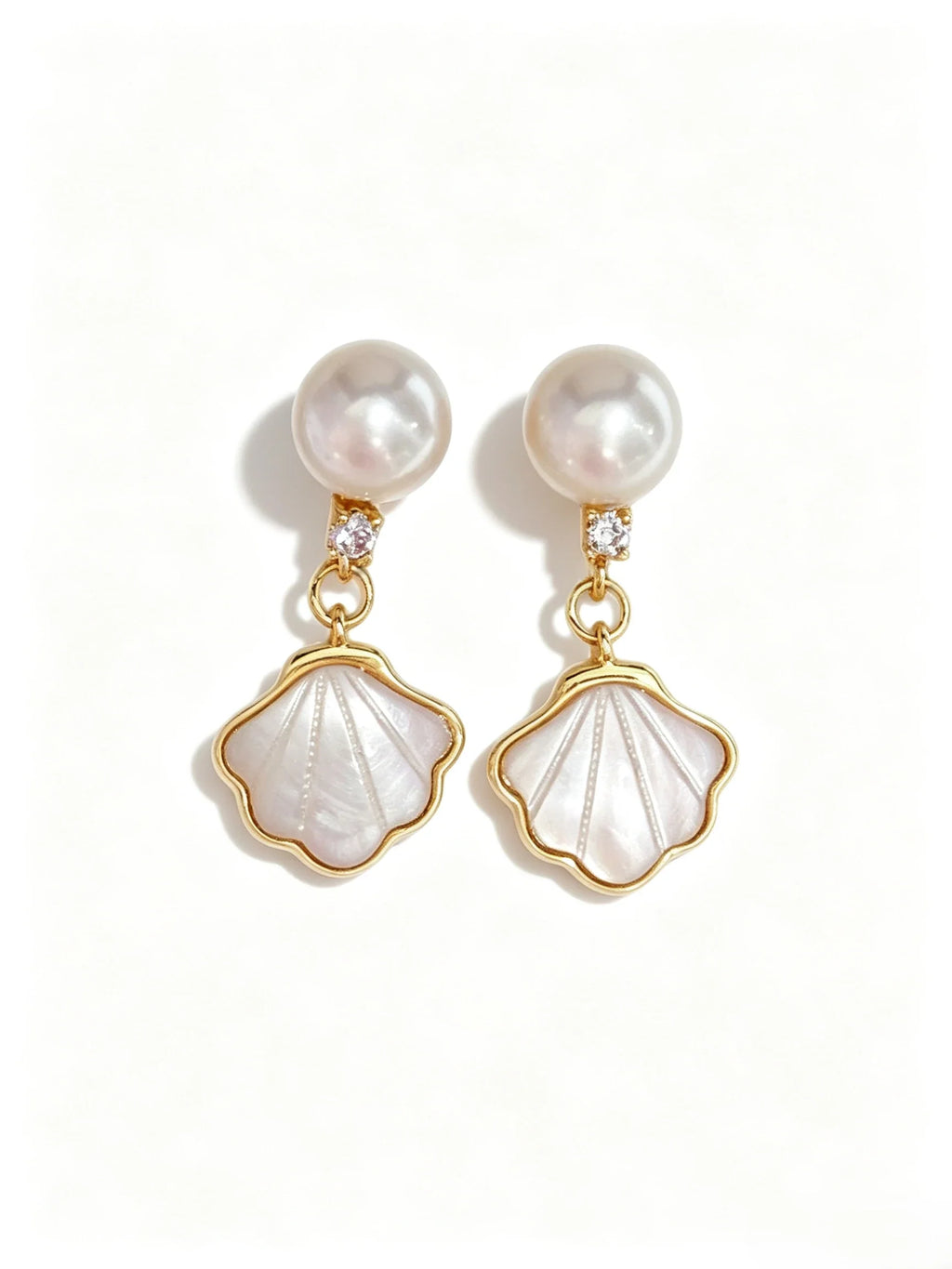Seashell Mother‑of‑Pearl Drop Earrings, Round Freshwater Pearl Gold‑Tone Dangle Earrings for Women
