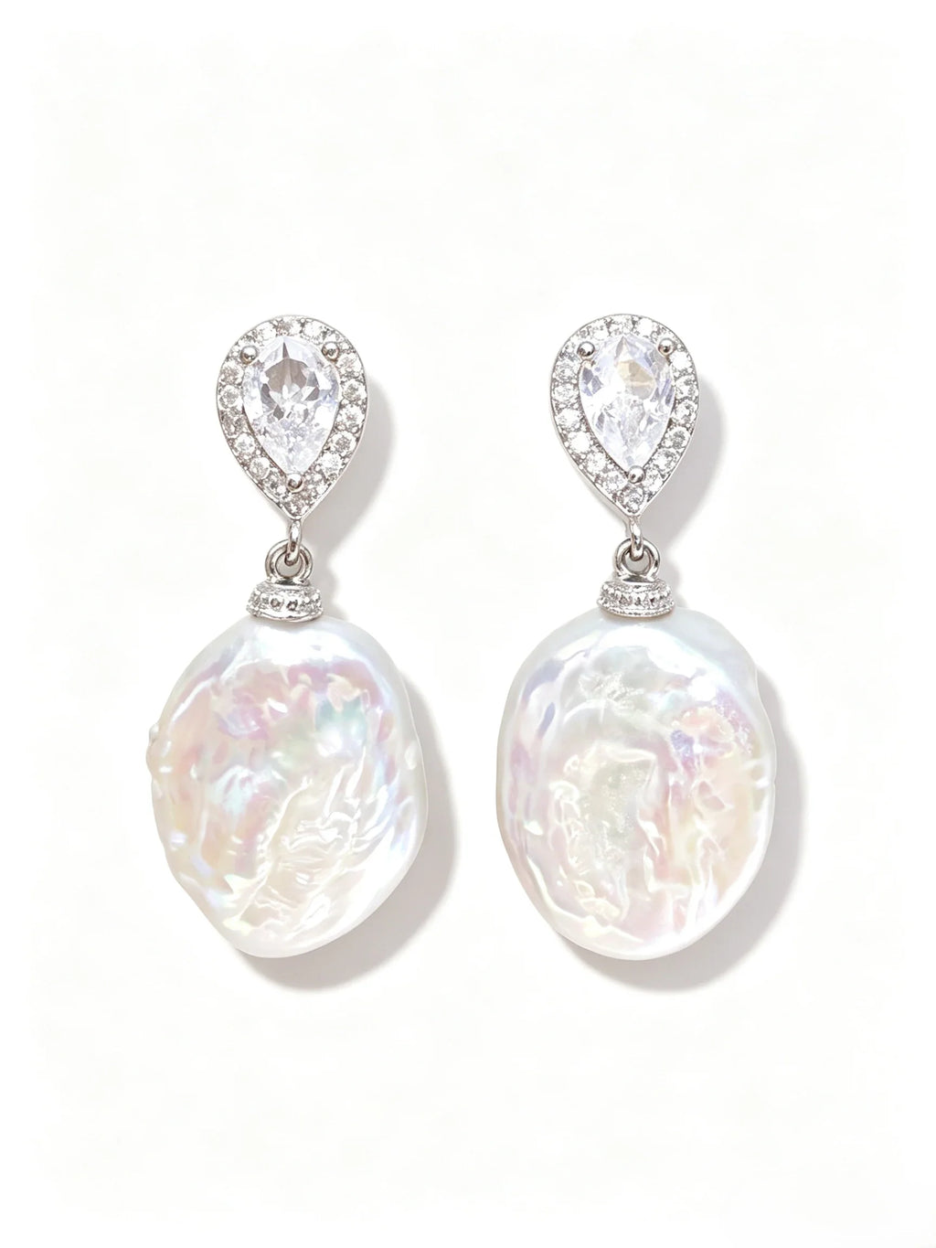 Teardrop Halo Accent Baroque Freshwater Pearl Drop Earrings, Silver‑Tone Statement Dangle Earrings for Women