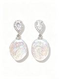 Teardrop Halo Accent Baroque Freshwater Pearl Drop Earrings, Silver‑Tone Statement Dangle Earrings for Women
