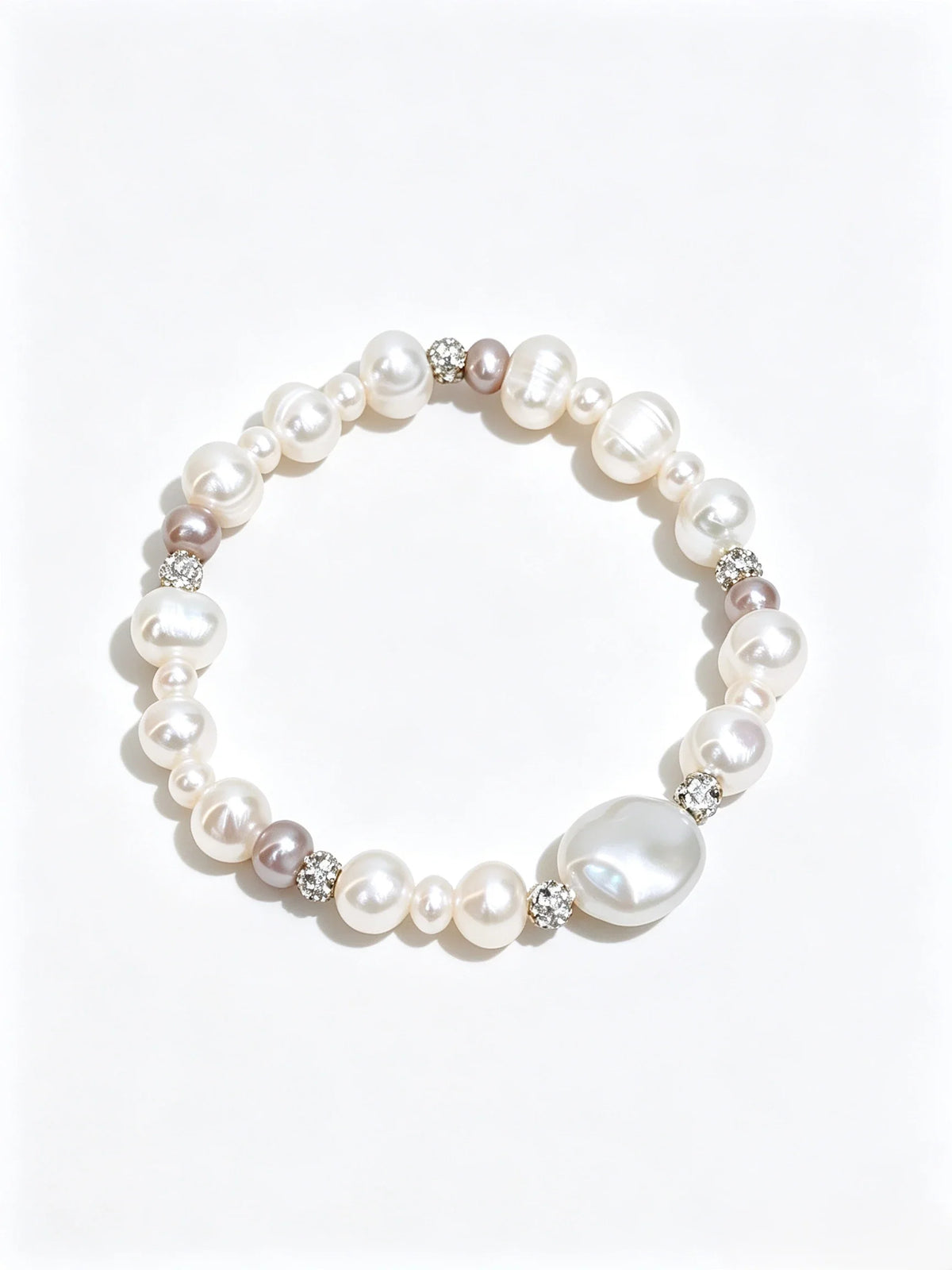 Freshwater Baroque Pearl Stretch Beaded Bracelet, Mixed‑Tone Irreal Pearl Stackable Bracelet for Women