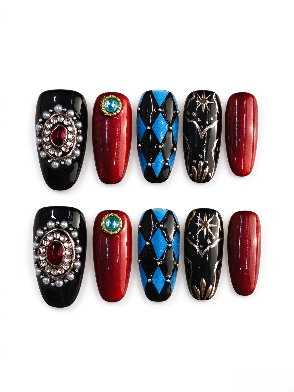 Vintage Harlequin Gem Ornate Medium Coffin Nails