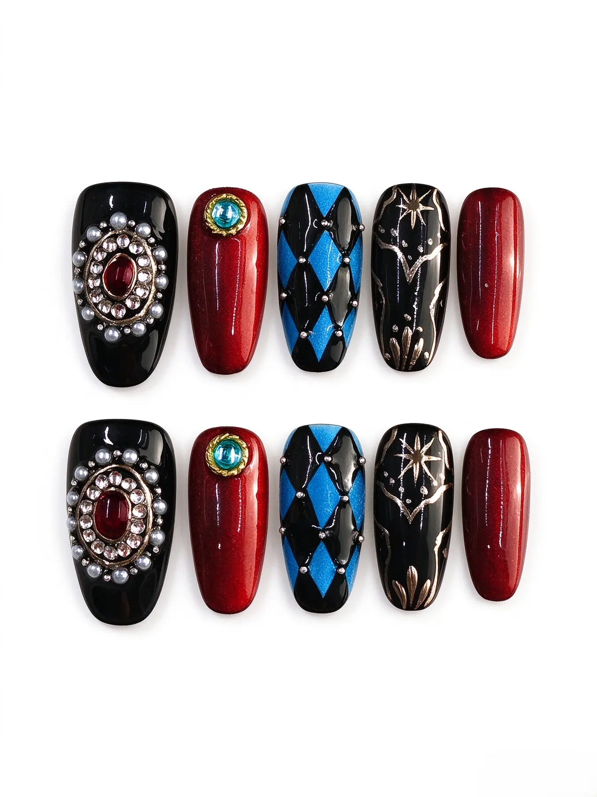 Vintage Harlequin Gem Ornate Medium Coffin Nails