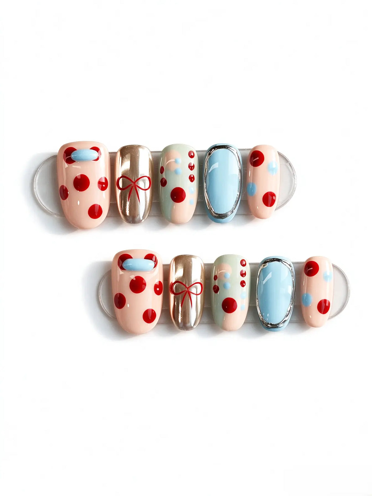 Retro Polka Dot Bow Medium Oval Nails