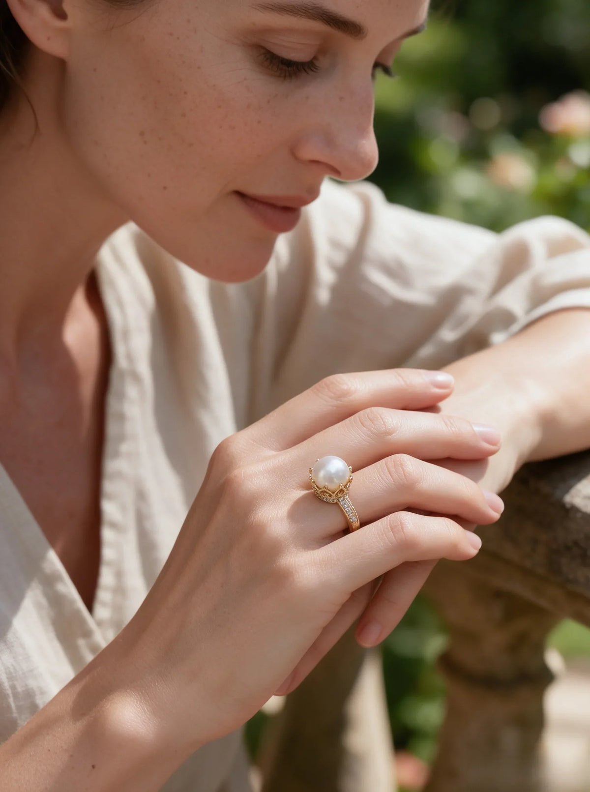 Ornate Crown‑Setting Open Band Ring, Lustrous Natural Freshwater Pearl Statement Ring for Women