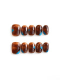 Tortoiseshell Teal Geometric French Short Square Nails