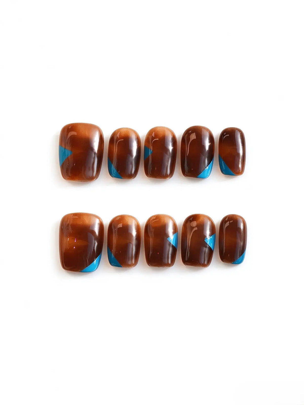 Tortoiseshell Teal Geometric French Short Square Nails
