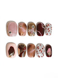 Fall Mixed‑Media Leopard Foil Gem Short Square Nails