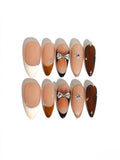 Neutral Gradient Bow Star Gem Medium Almond Nails