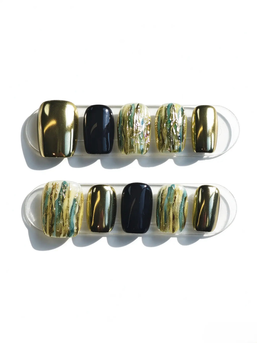 Metallic Gold Textured Foil Black Medium Square Nails