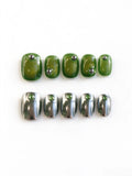 Olive Green Chrome Gem Short Square Nails