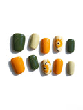 Fall Hand‑Painted Floral Solid Short Square Nails